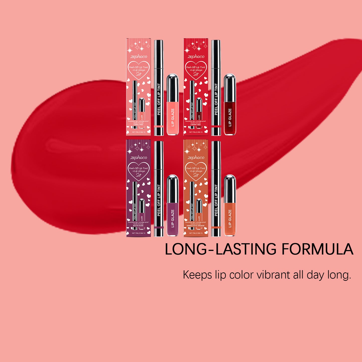 Set de tinte y brillo labial Zephoco Peel-Off: color de larga duración en varios tonos