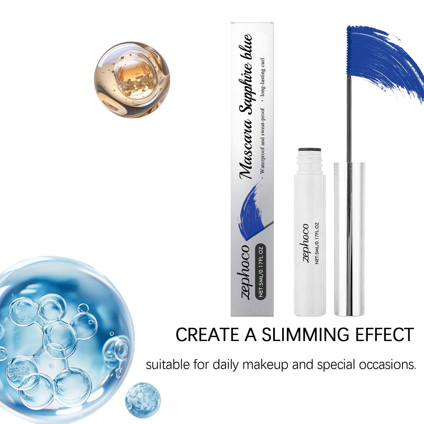 Máscara de pestañas Zephoco: fórmula resistente al agua, suave y sin grumos