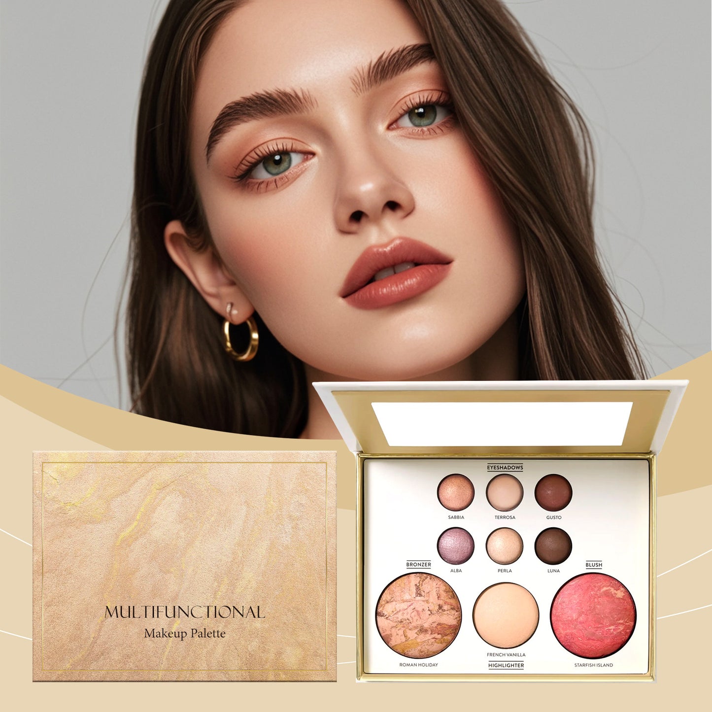 Multifunctional Makeup Palette – Eyeshadow, Bronzer, Highlighter & Blush in One