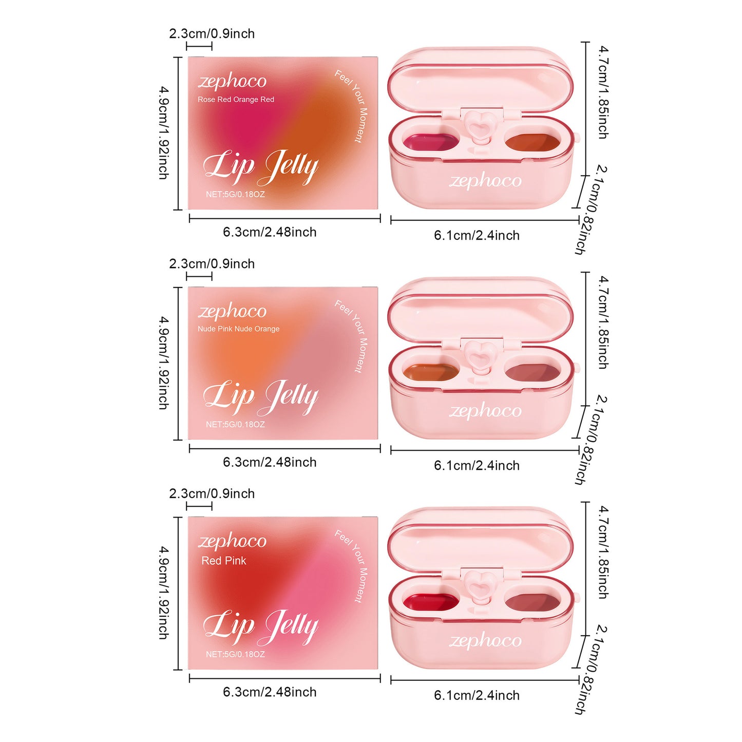 Zephoco Lip Jelly Duo Set – Rouge à lèvres fini brillant et mat