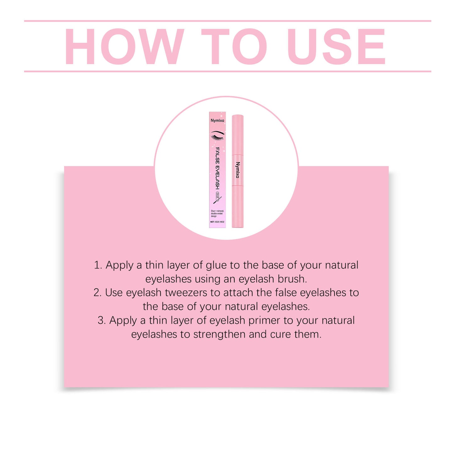 Stylo colle et fixateur double embout Nymixa pour faux cils – Colle longue tenue pour la pose de faux cils à faire soi-même