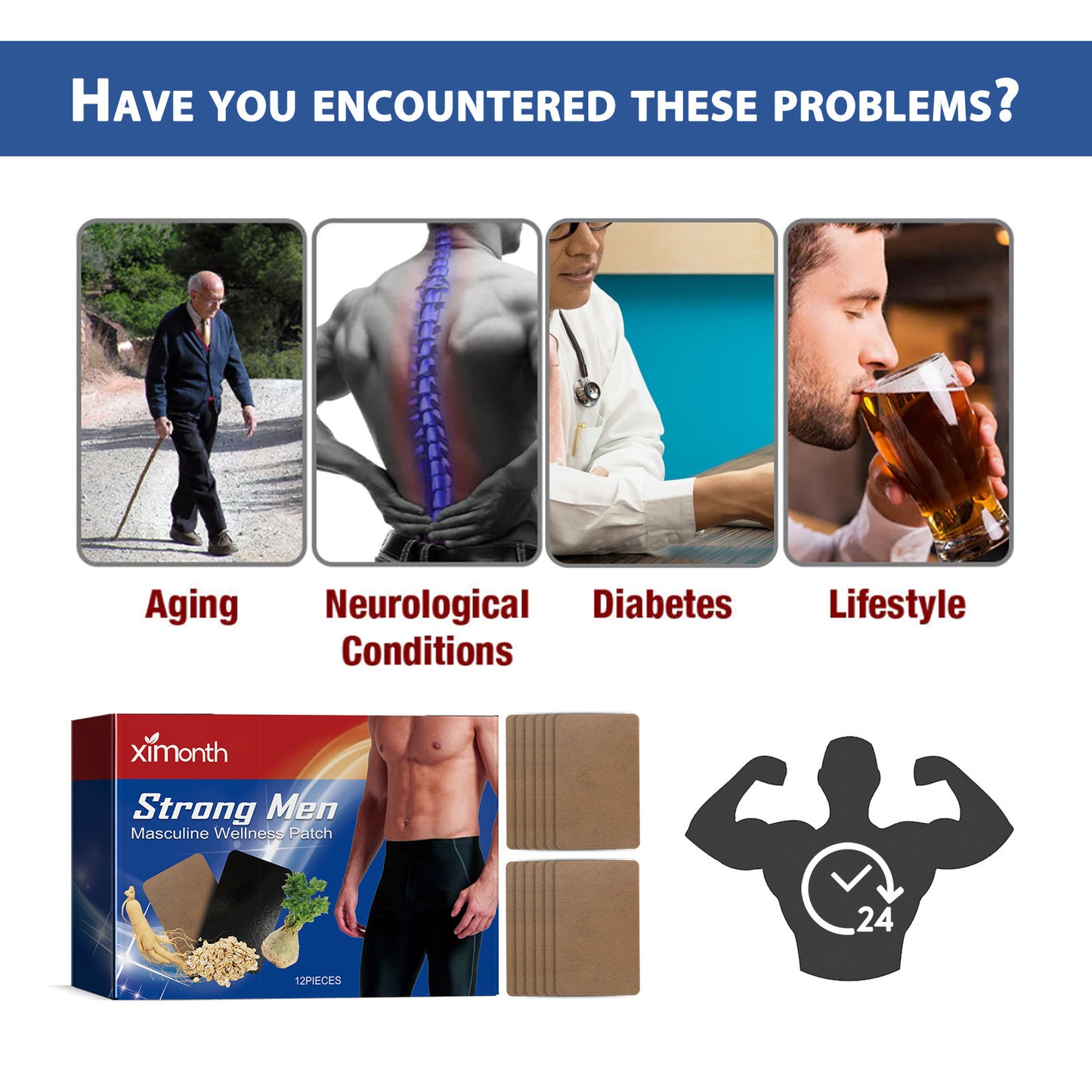 Ximonth Strong Men Wellness Patch – Herbal Comfort Support • Daily Body Care • Gentle Personal Wellness (12 Patches)