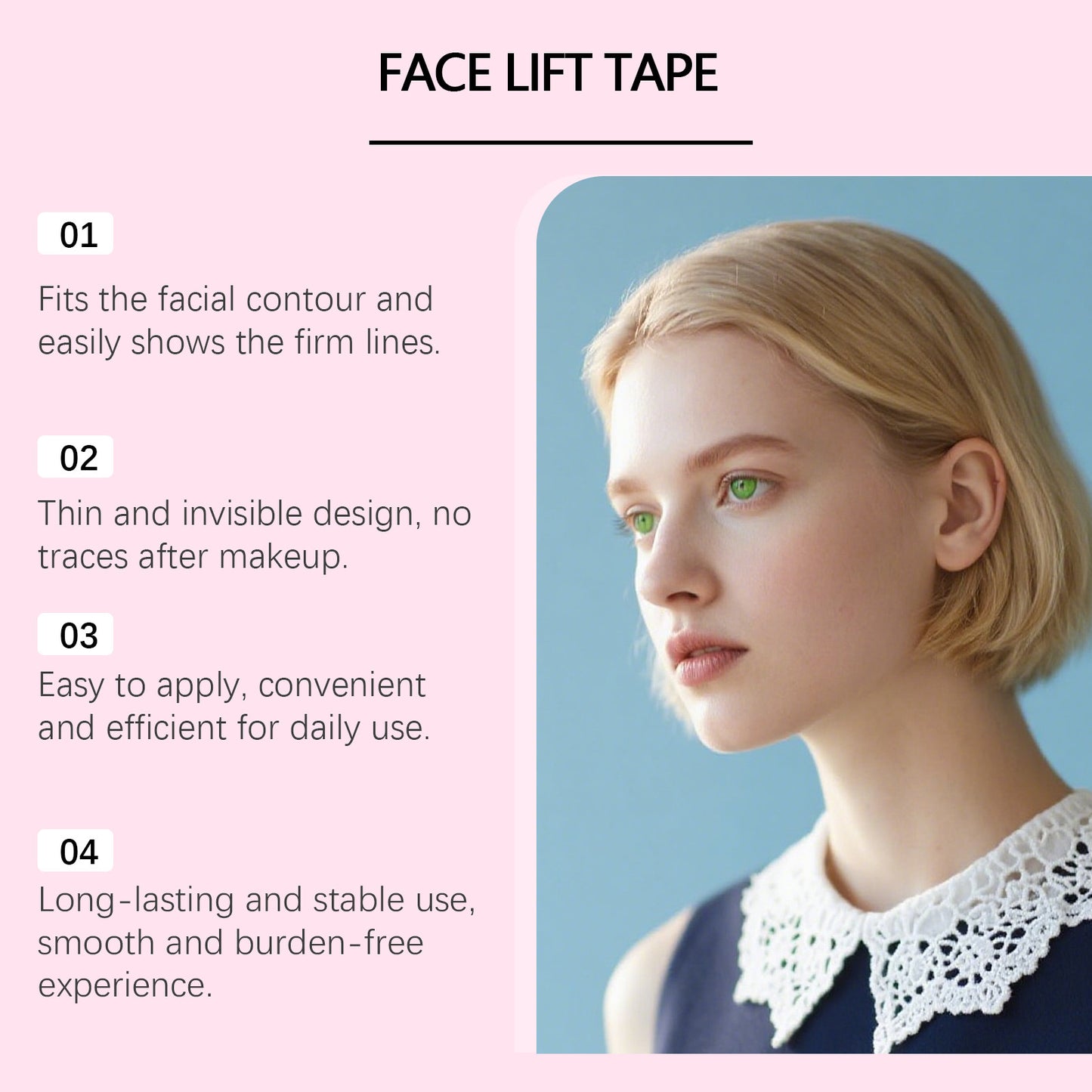 JAYSUING Bande adhésive pour lifting du visage – Patchs invisibles de soutien du contour du visage (120 pièces)