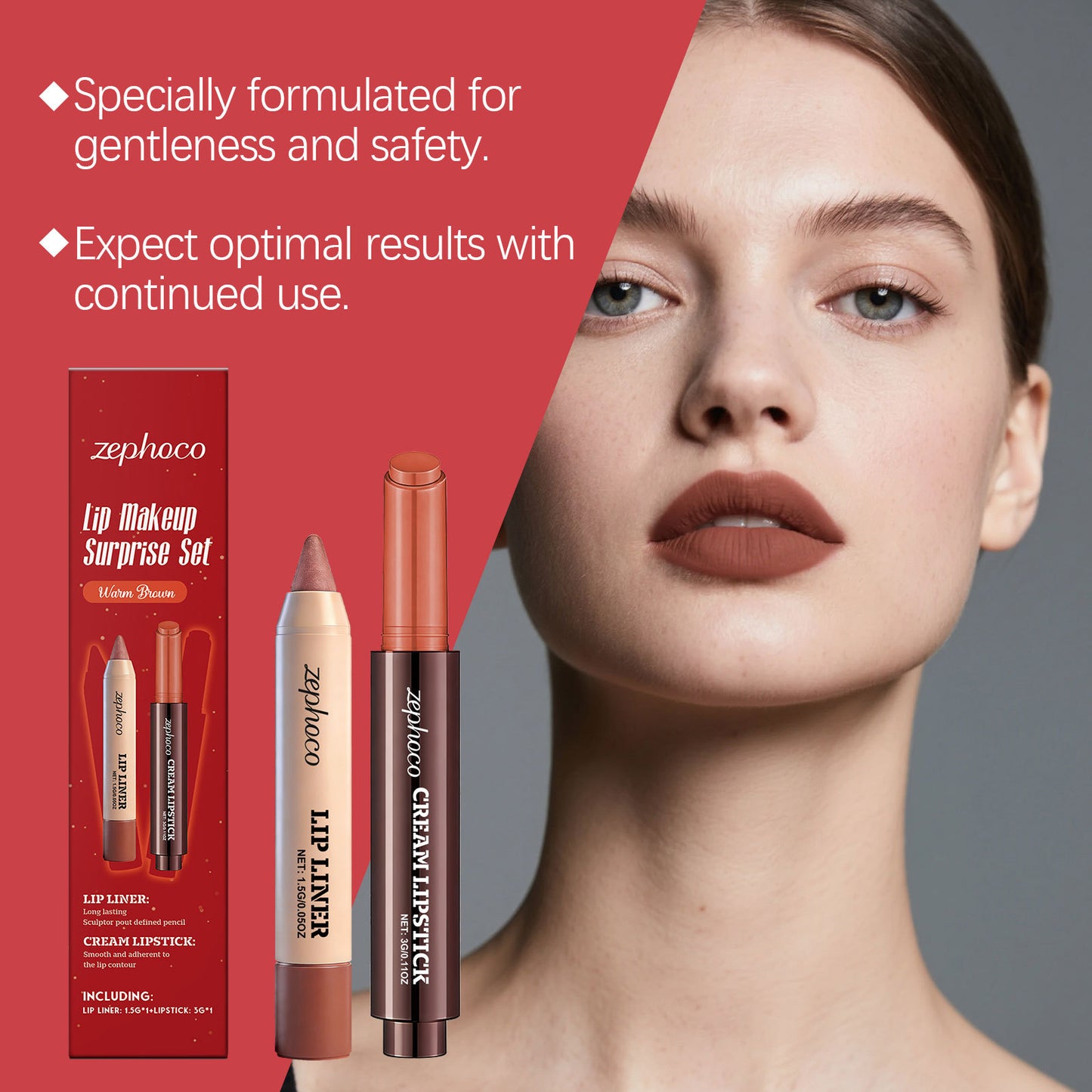 Zephoco Lip Makeup Surprise Set – Cream Lipstick & Lip Liner Duo
