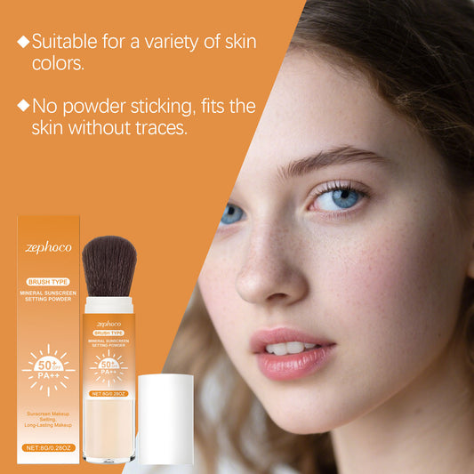 Poudre minérale fixatrice Zephoco type pinceau avec protection solaire – Poudre de retouche légère