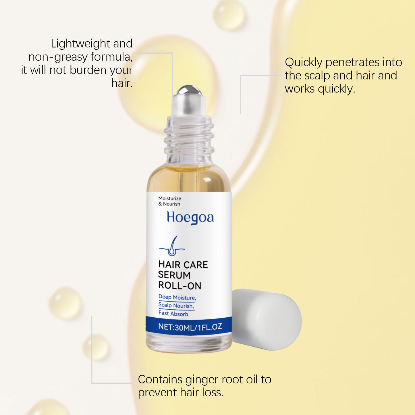 Hoegoa Hair Care Serum Roll-On – Hidratación profunda y nutrición del cuero cabelludo (30 ml)