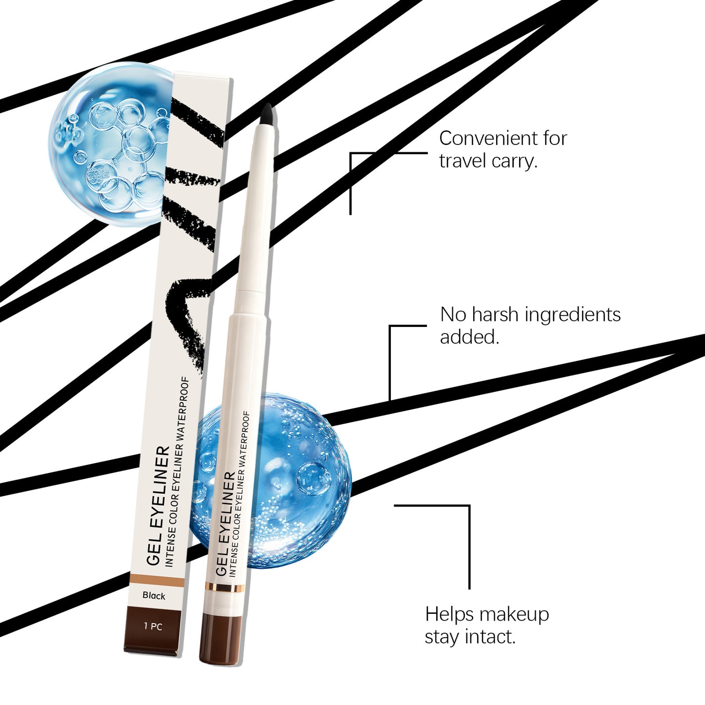 Delineador de ojos en gel Zephoco: lápiz de ojos suave, preciso y resistente al agua