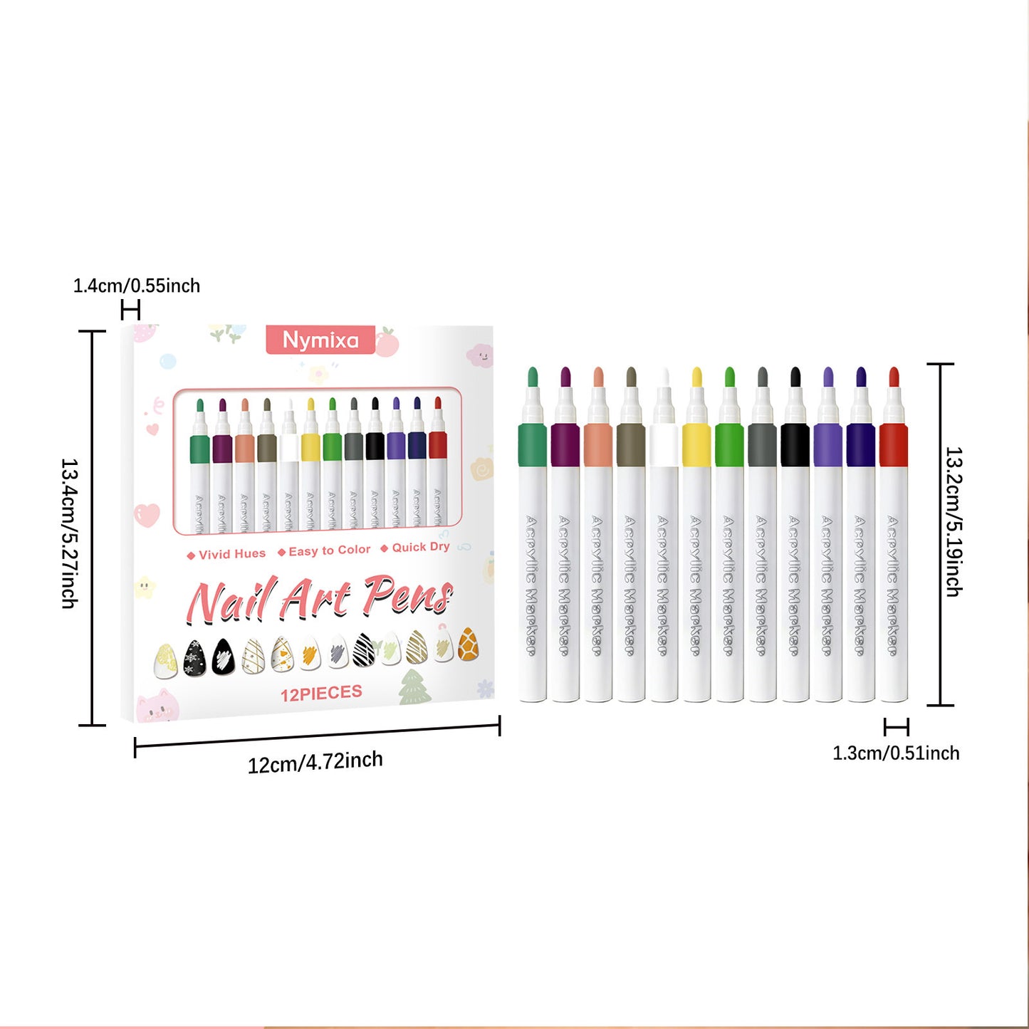 Nymixa Nail Art Pens – 12-Color Quick-Dry DIY Nail Drawing Set