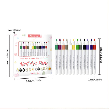 Nymixa Nail Art Pens – 12-Color Quick-Dry DIY Nail Drawing Set