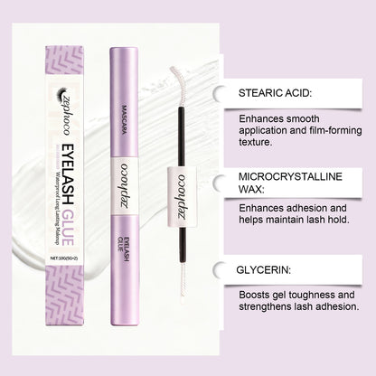 Colle et fixateur 2 en 1 pour faux cils Zephoco – Tenue longue durée, fini transparent, sans résidus