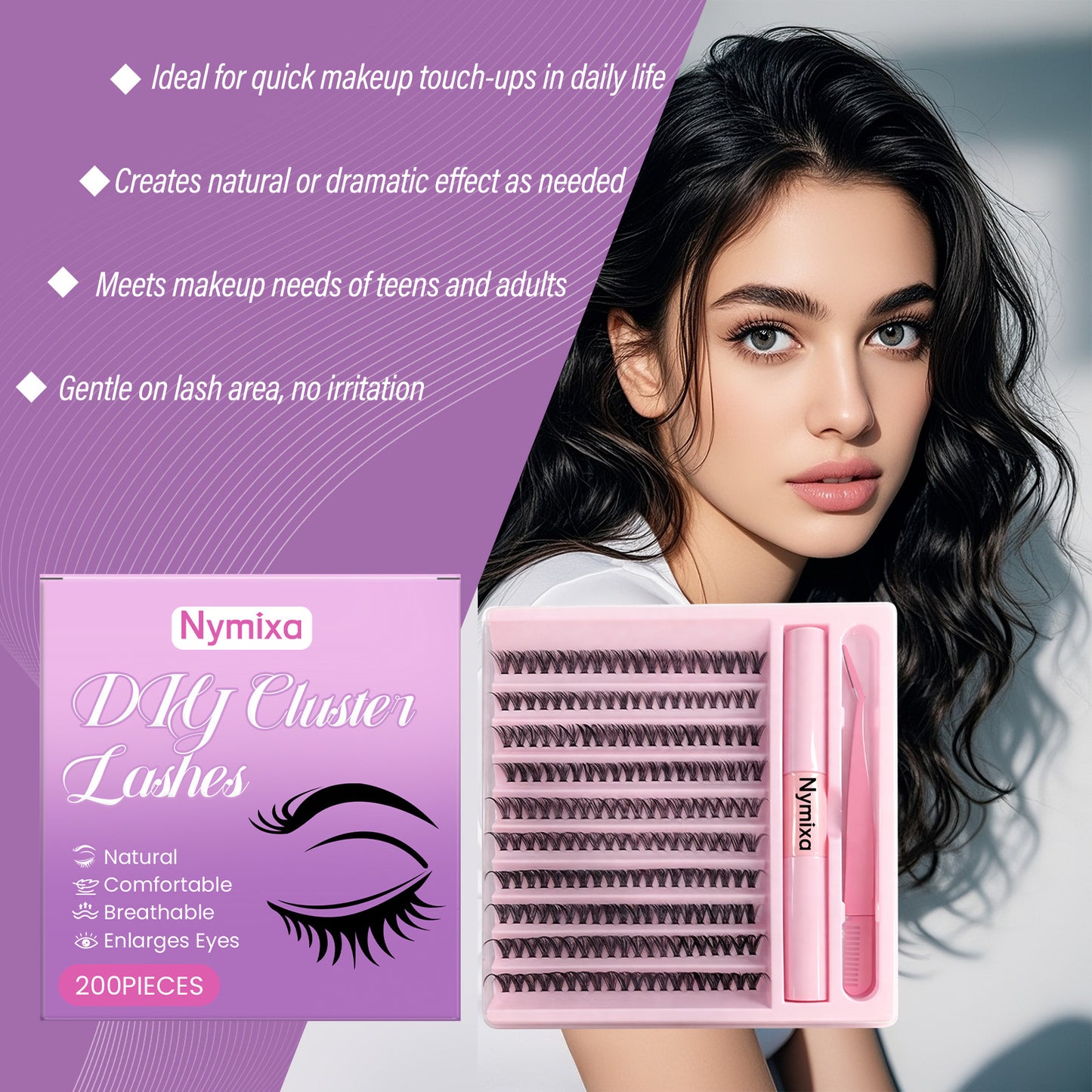 Kit de faux cils Nymixa à faire soi-même – 200 extensions de cils réutilisables avec outil applicateur