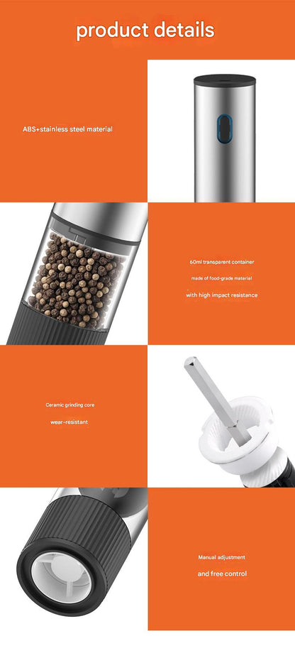 Electric Pepper Grinder – Rechargeable Stainless Steel Salt & Spice Mill with Adjustable Coarseness