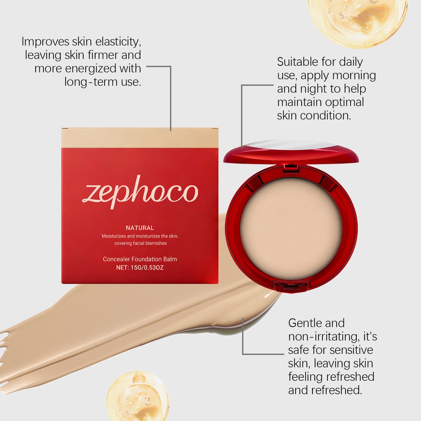Zephoco Concealer Foundation Balm – Lightweight Coverage Makeup Compact