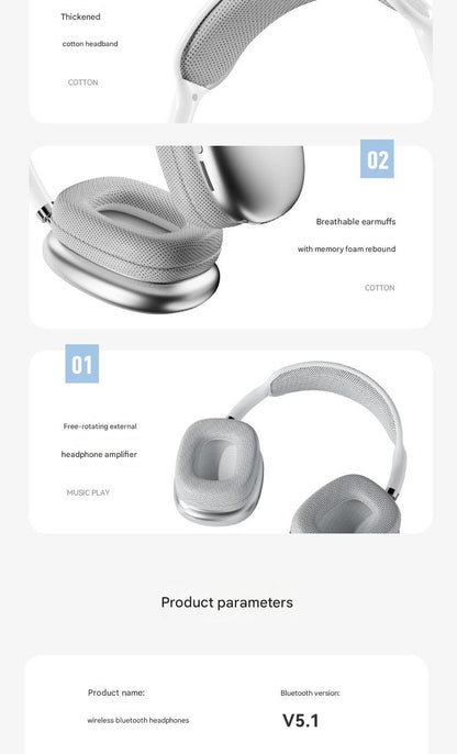 Auriculares inalámbricos Bluetooth supraaurales: graves profundos y sonido envolvente de 360° (compatibles con Apple P9)