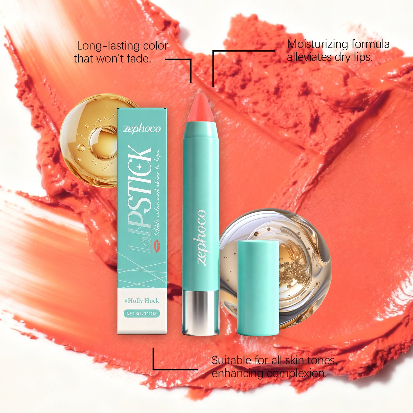 Crayon à lèvres Zephoco – Couleur longue tenue et fini hydratant