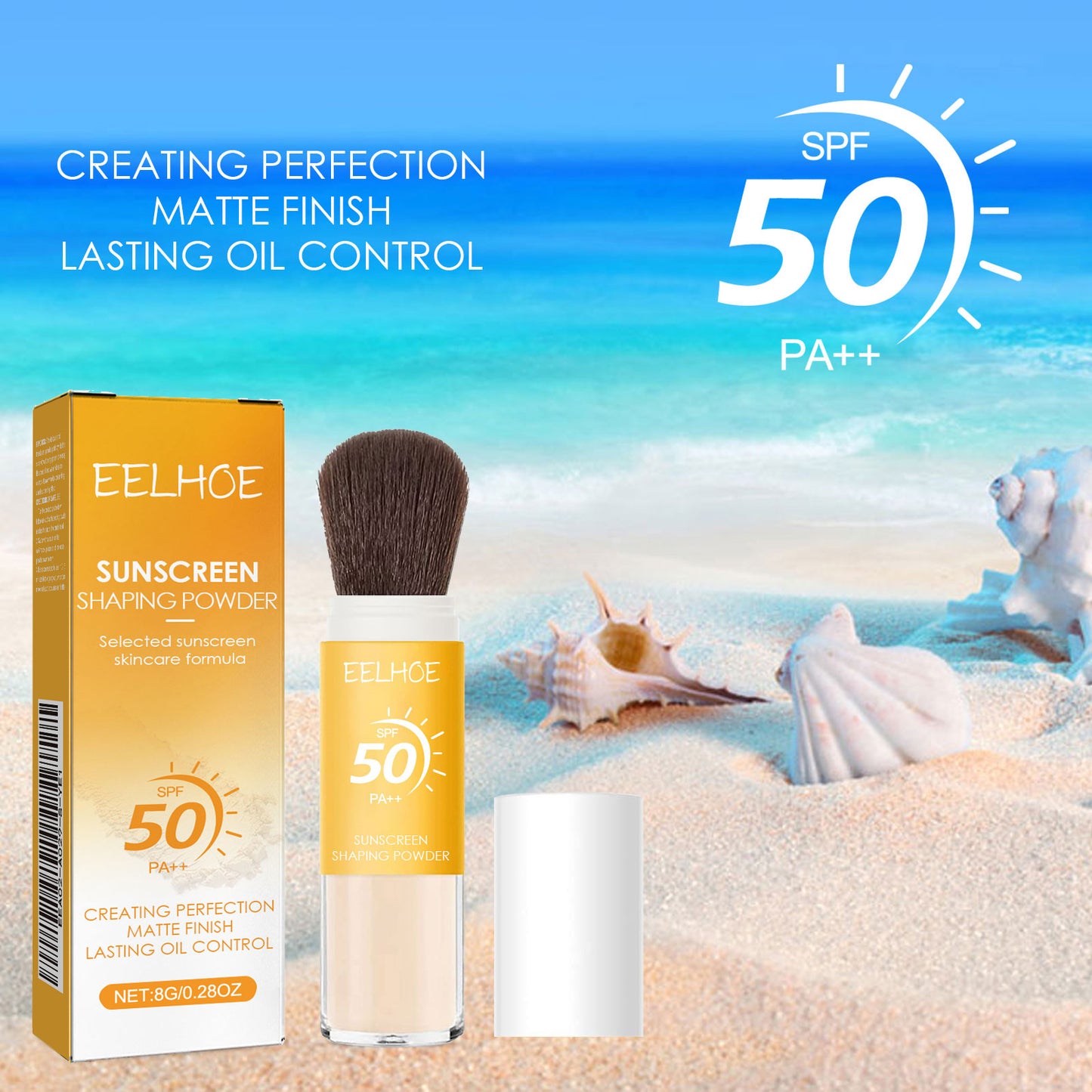 Pinceau Poudre Coiffante Solaire EELHOE SPF50 PA++ – Poudre Fixatrice Matifiante Contrôle du Sébum