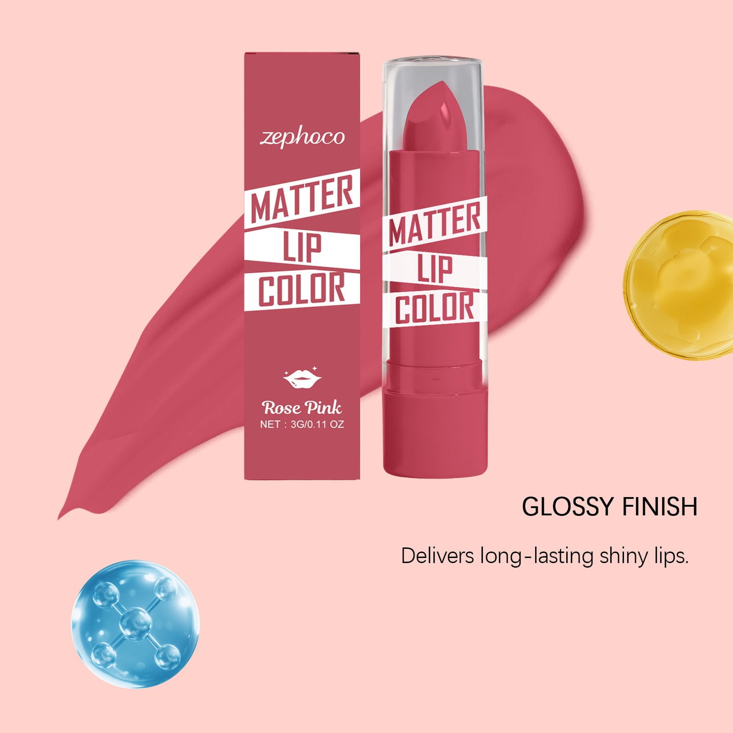 Zephoco Matte Lip Color – Rose Pink | Smooth, Non-Flaky & Long-Wear Lipstick