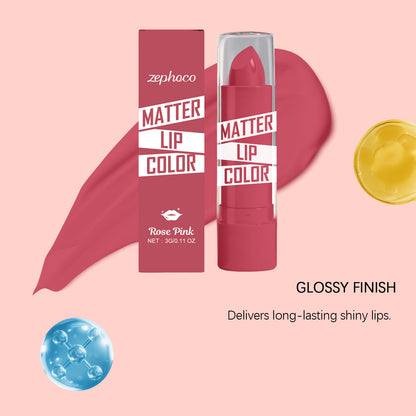 Zephoco Matte Lip Color – Rose Pink | Smooth, Non-Flaky & Long-Wear Lipstick