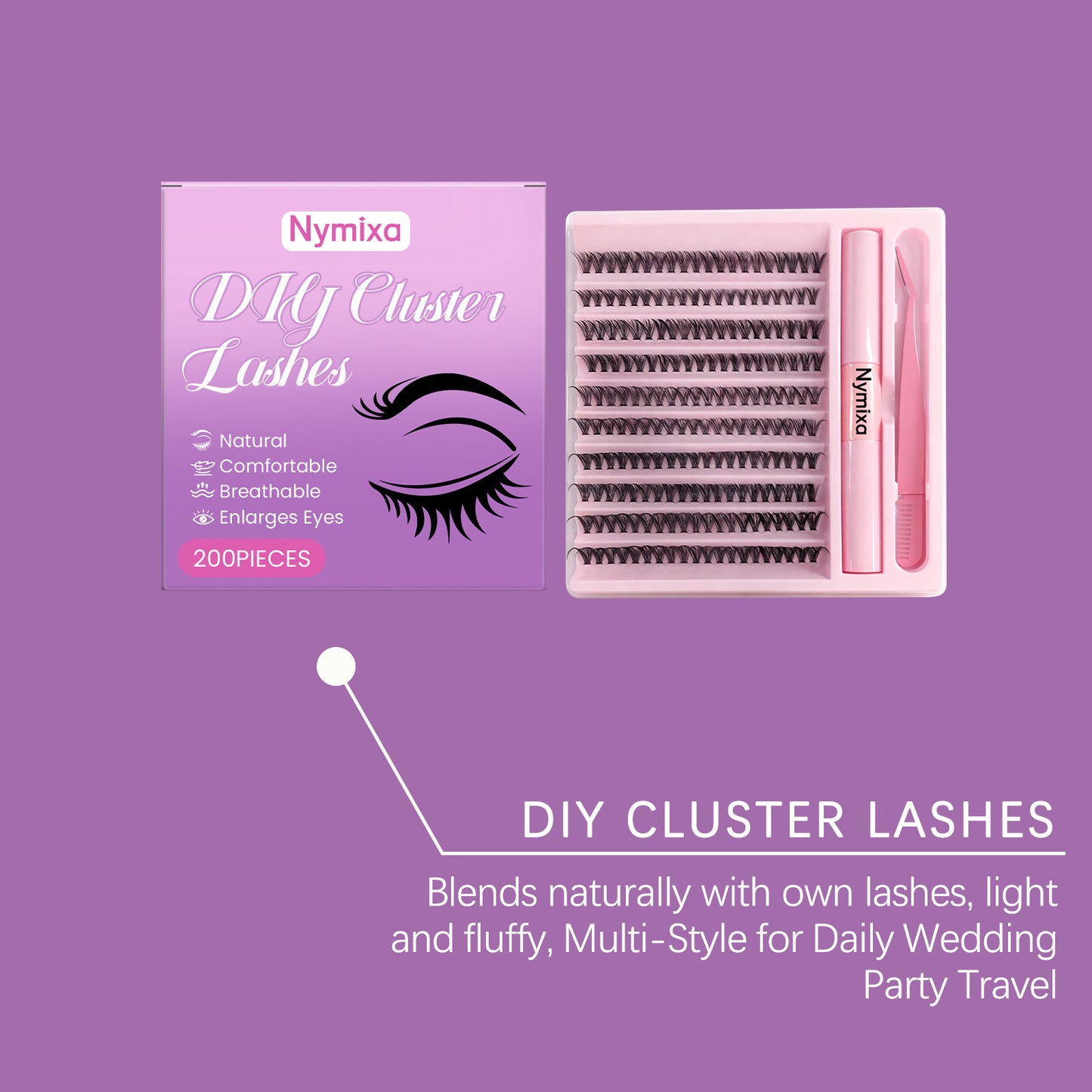 Kit de faux cils Nymixa à faire soi-même – 200 extensions de cils réutilisables avec outil applicateur