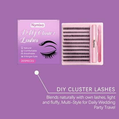 Kit de faux cils Nymixa à faire soi-même – 200 extensions de cils réutilisables avec outil applicateur