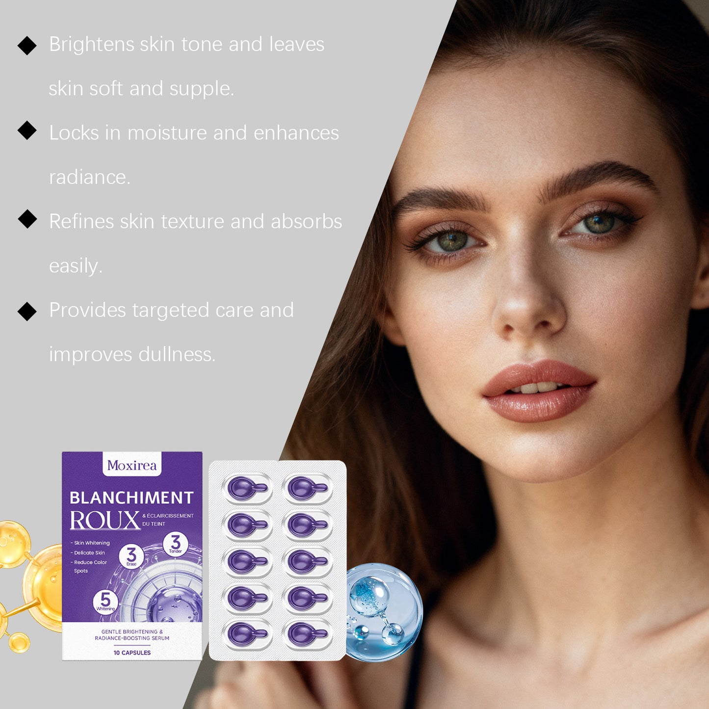 Cápsulas de suero facial iluminador e hidratante Moxirea