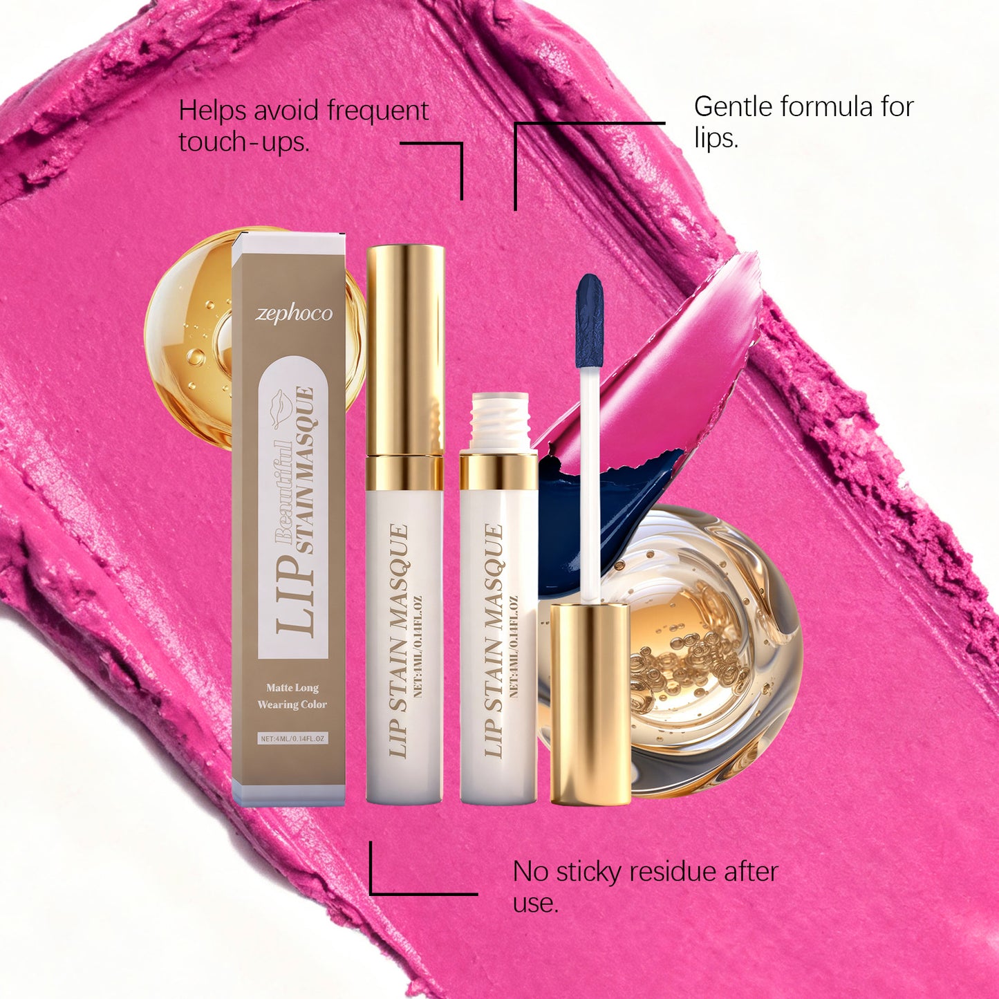 Zephoco Lip Stain Masque – Matte Long-Wearing Lip Color with Precision Applicator