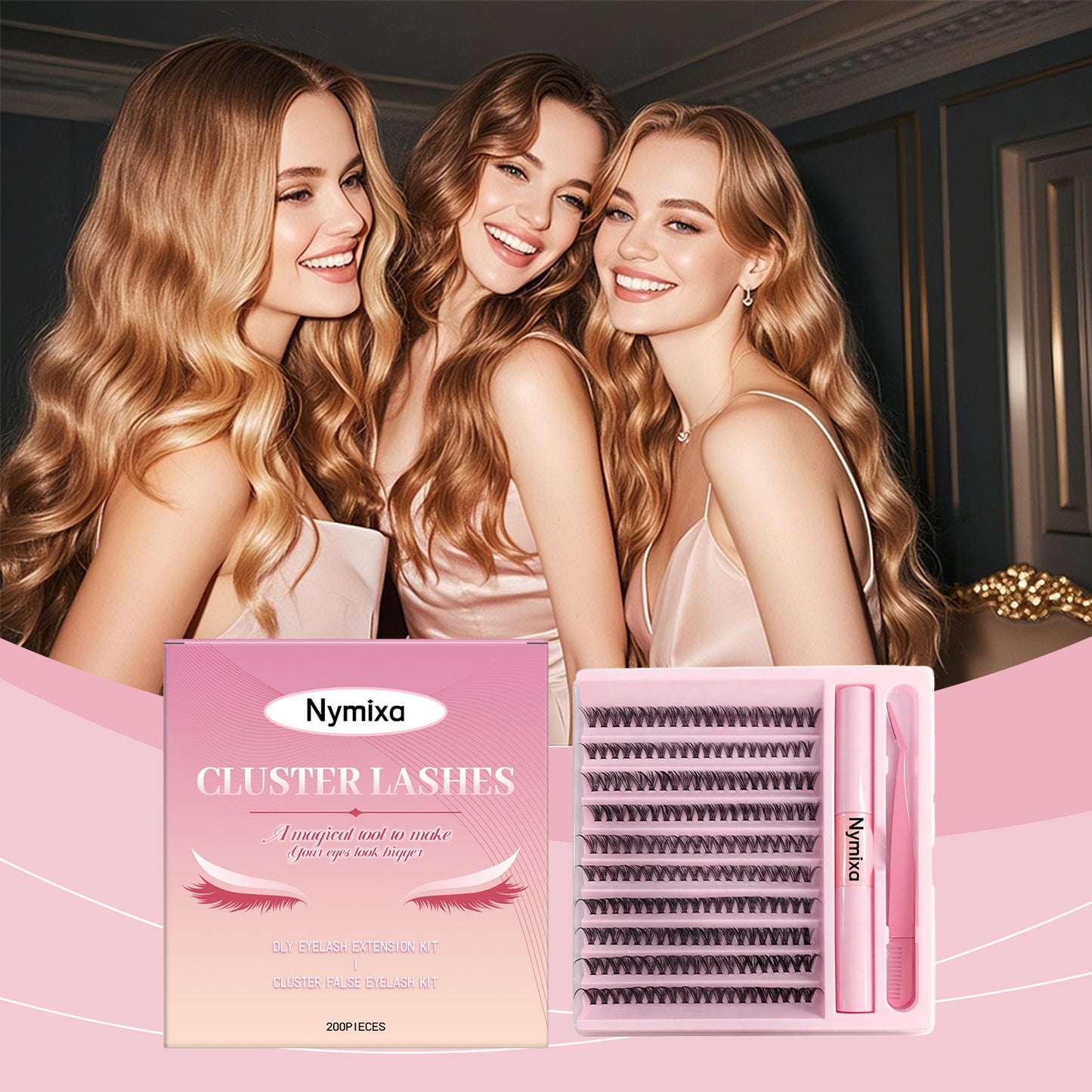 Kit de pestañas Nymixa Cluster: extensiones de pestañas naturales o glamurosas (200 unidades)