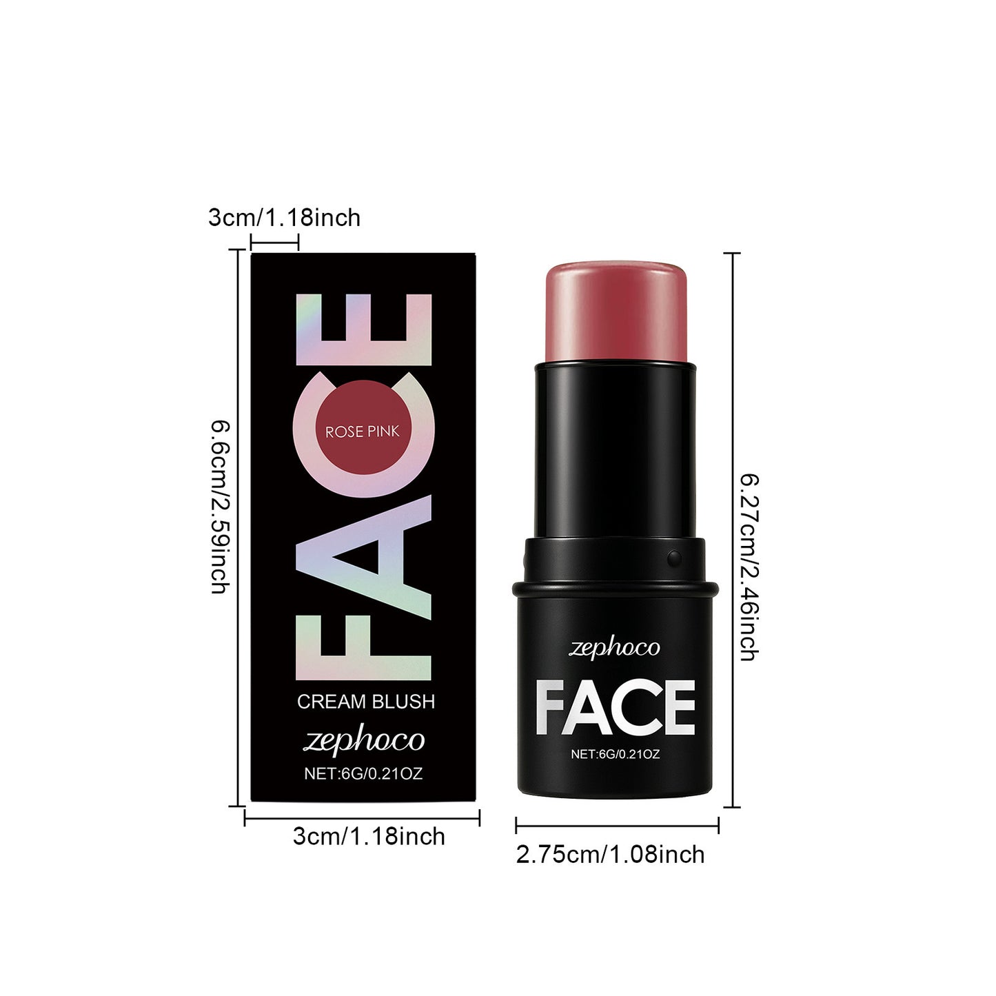 Blush crème visage Zephoco en stick – Blush soyeux rose pour un éclat naturel