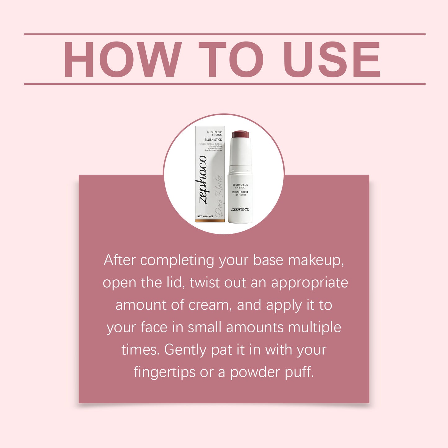 Zephoco Cream Blush Stick: Maquillaje suave y difuminable con brillo natural para mejillas y labios