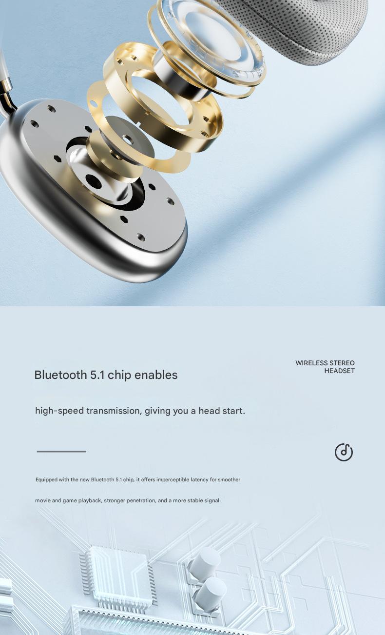 Auriculares inalámbricos Bluetooth supraaurales: graves profundos y sonido envolvente de 360° (compatibles con Apple P9)