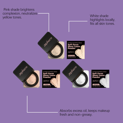 Zephoco Soft Focus Sheer Loose Setting Powder – Lightweight Oil-Control Makeup Finish