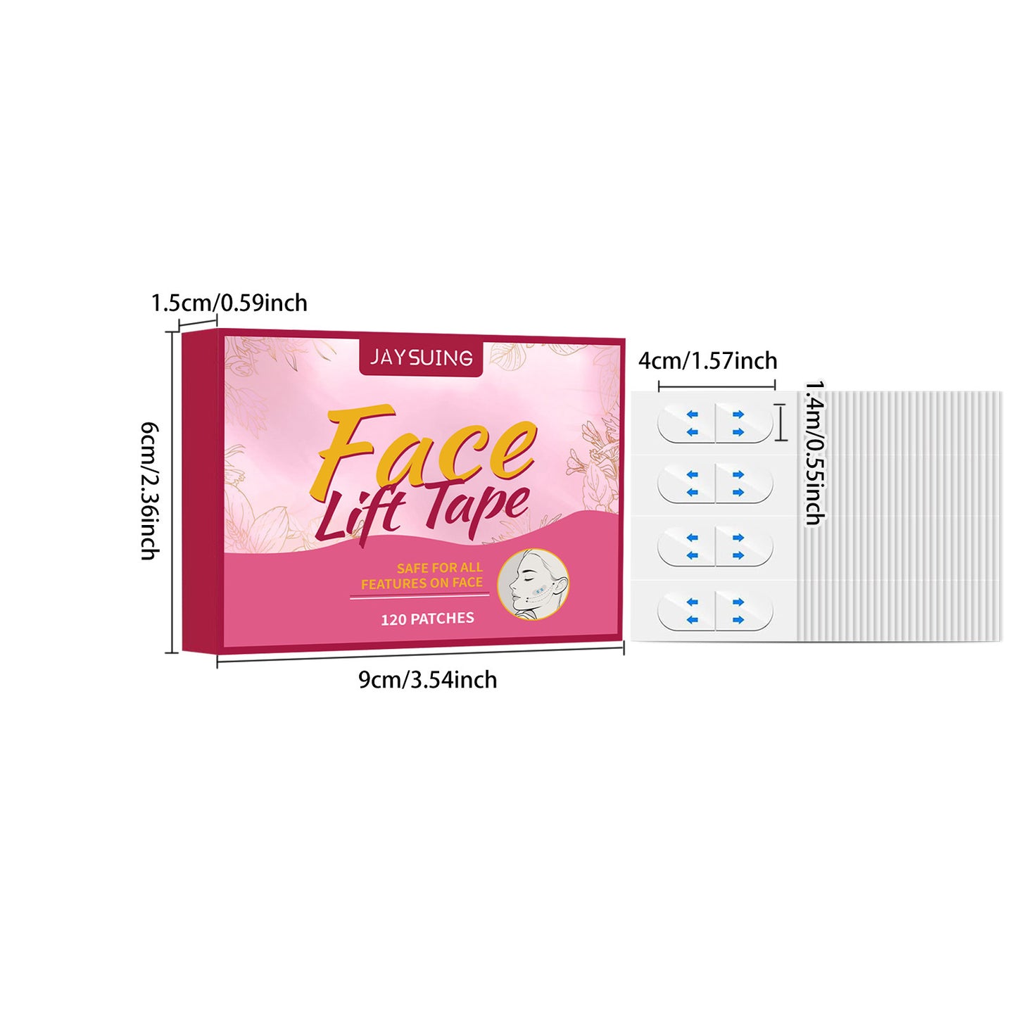 JAYSUING Bande adhésive pour lifting du visage – Patchs invisibles de soutien du contour du visage (120 pièces)