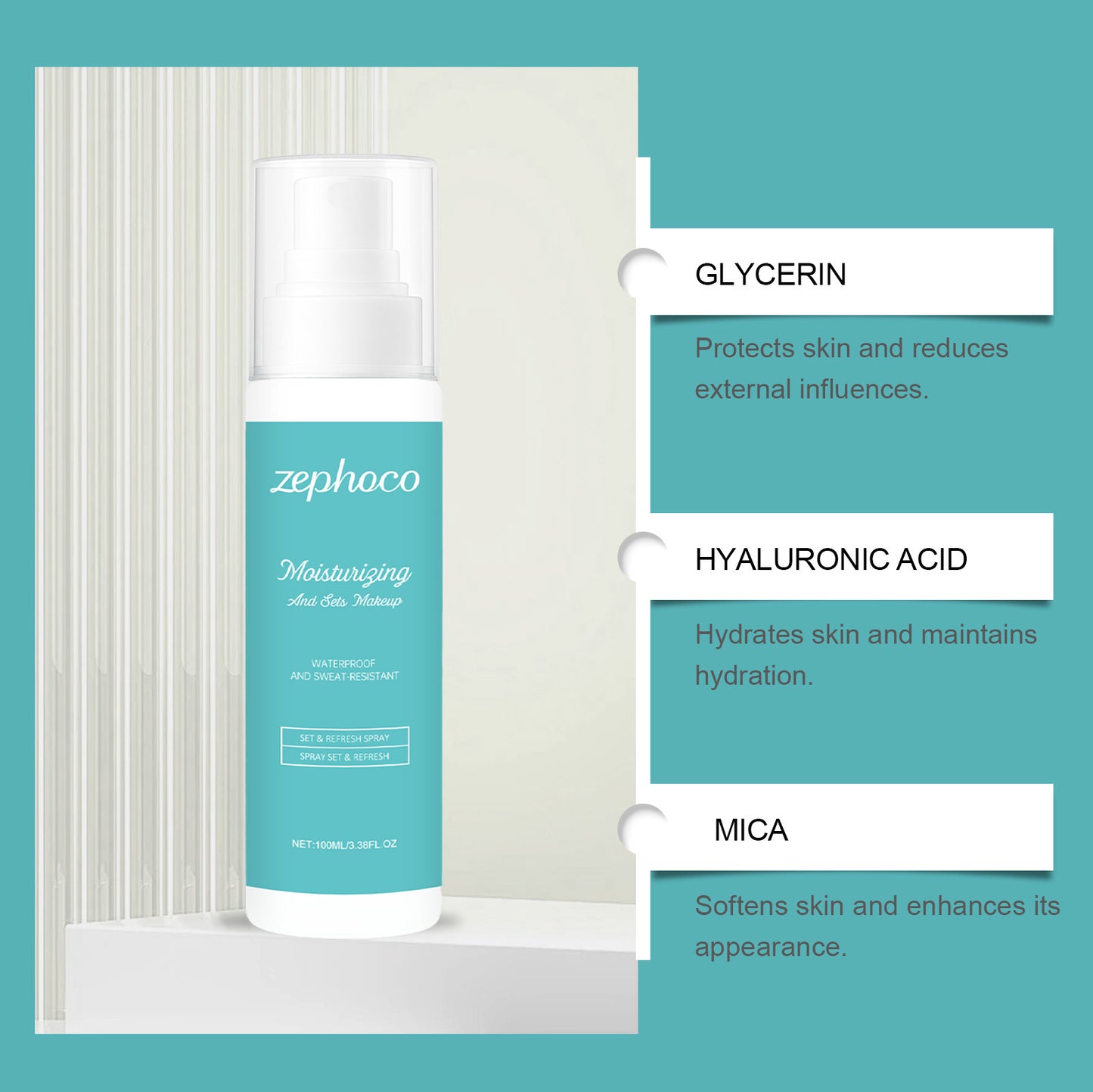 Spray fijador hidratante Zephoco: bruma ligera, refrescante e hidratante para el maquillaje