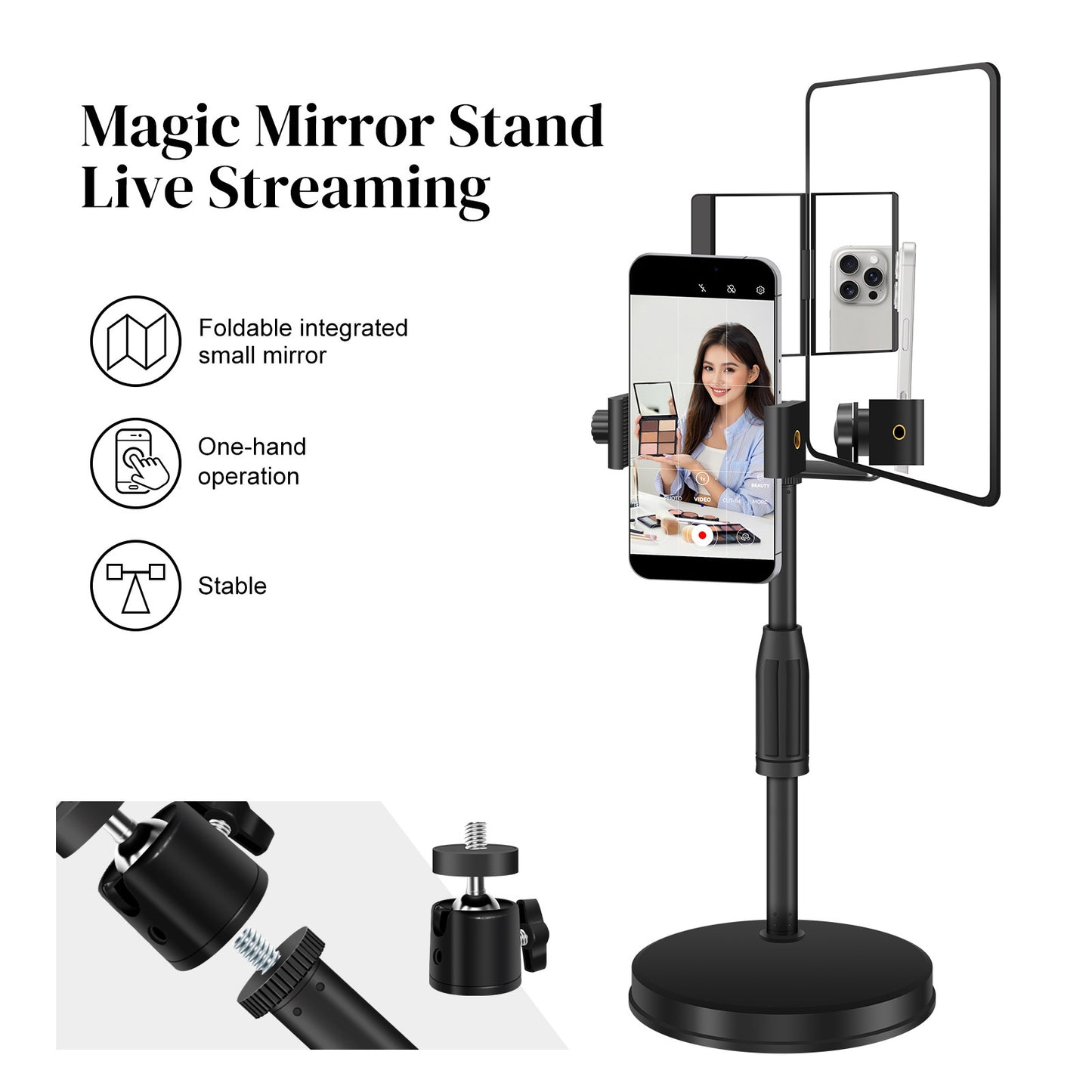 Magic Mirror Phone Stand – Adjustable Desktop Live Streaming & Filming Stand