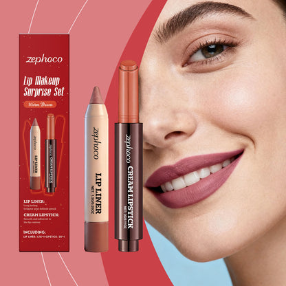 Zephoco Lip Makeup Surprise Set – Cream Lipstick & Lip Liner Duo