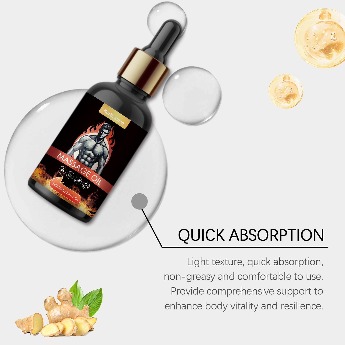 North Moon Men’s Massage Oil – Lightweight Hydrating Body Care Oil for Daily Use (15ml)