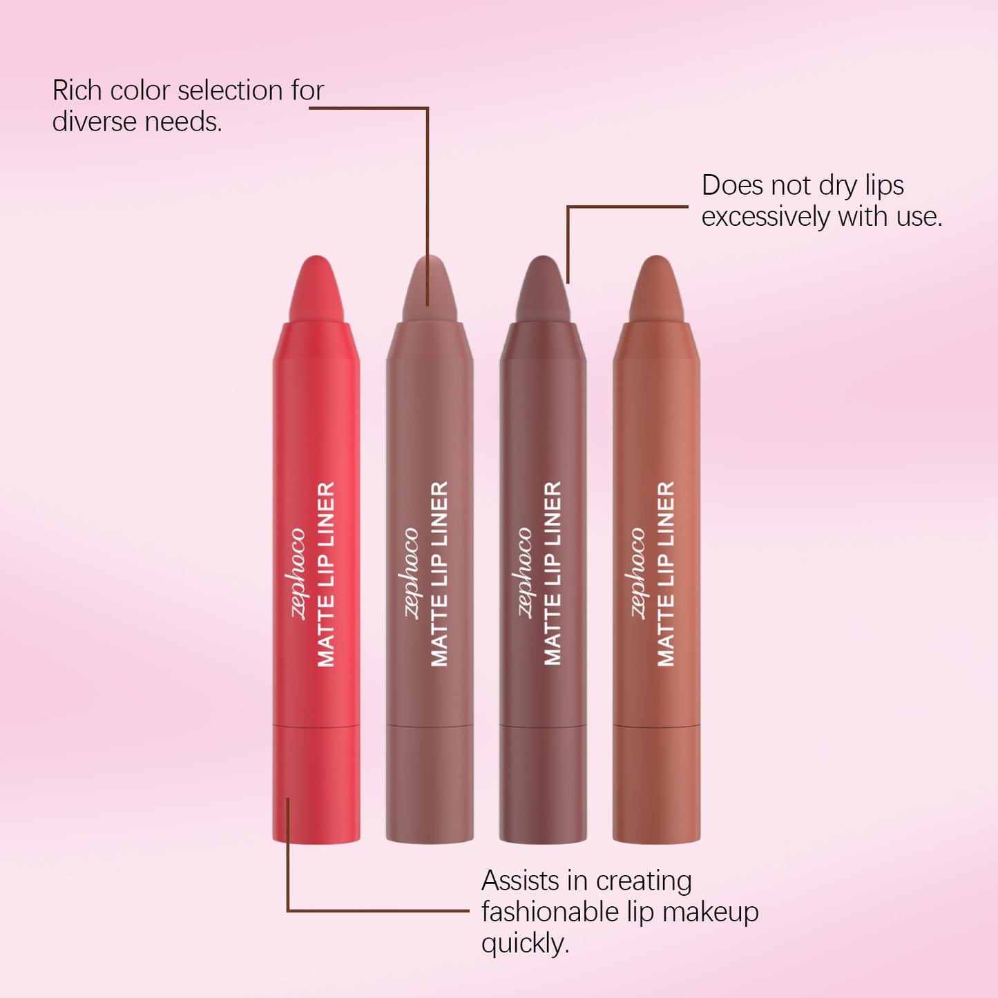 Zephoco Matte Lip Liner – Long-Wear Lipstick Pencil for Defined Lips