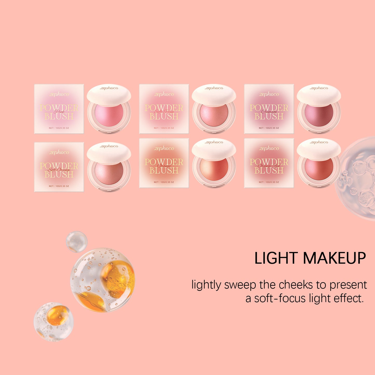 Zephoco Soft Luminous Powder Blush – Lightweight, Blendable Cheek Color