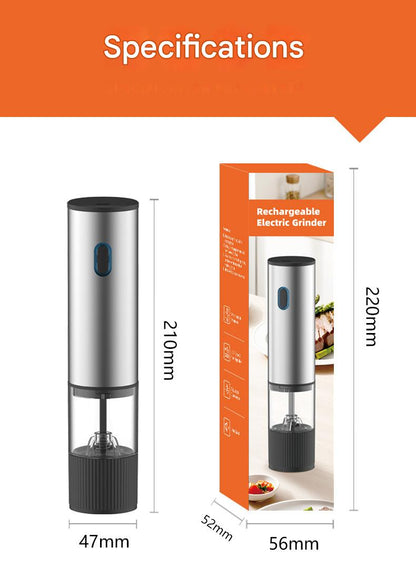 Electric Pepper Grinder – Rechargeable Stainless Steel Salt & Spice Mill with Adjustable Coarseness