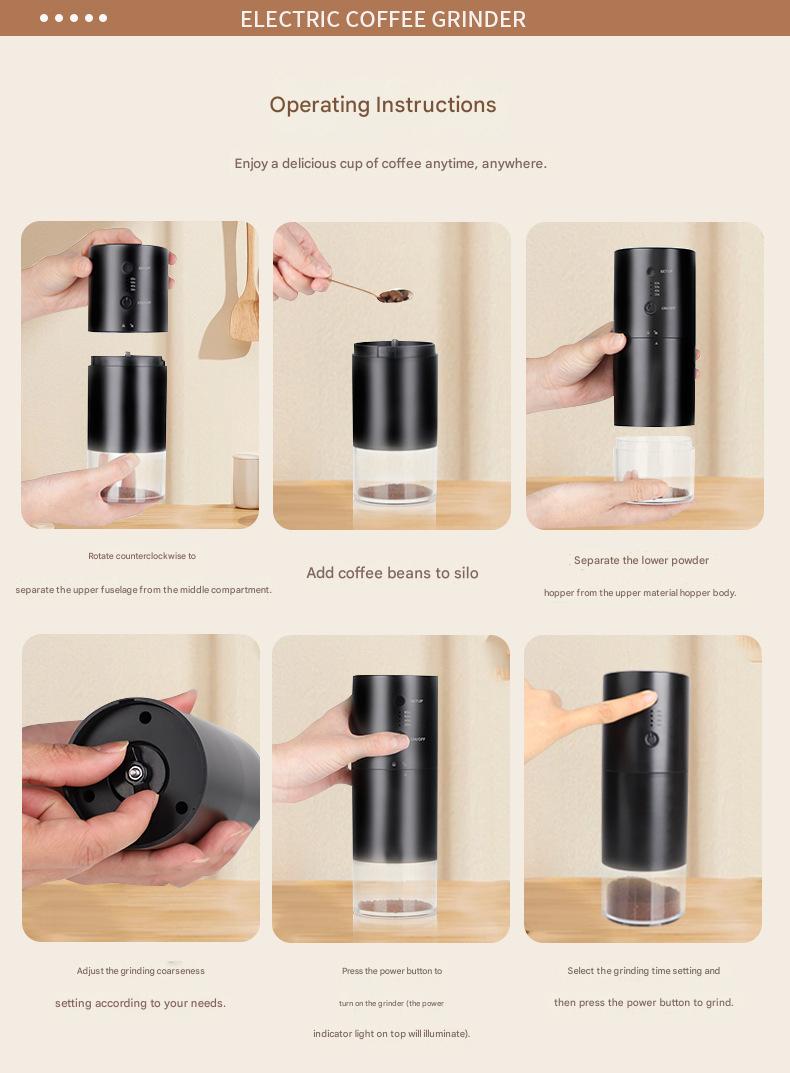 Molinillo de café eléctrico portátil: dosificación precisa y tamaño de molienda ajustable