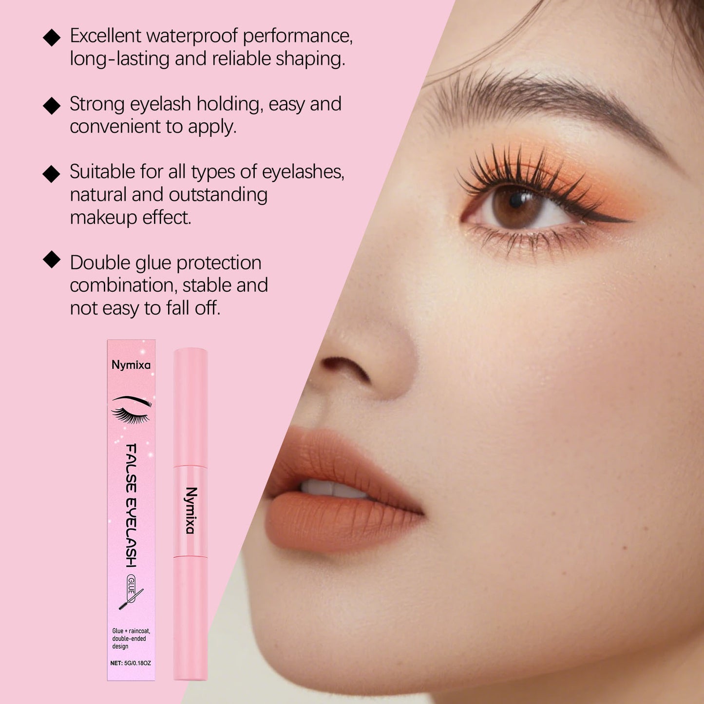 Stylo colle et fixateur double embout Nymixa pour faux cils – Colle longue tenue pour la pose de faux cils à faire soi-même