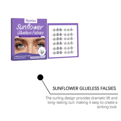 Nymixa Sunflower Glueless Press-On False Lashes – No Glue Needed, Natural Cluster Lashes (36PCS)