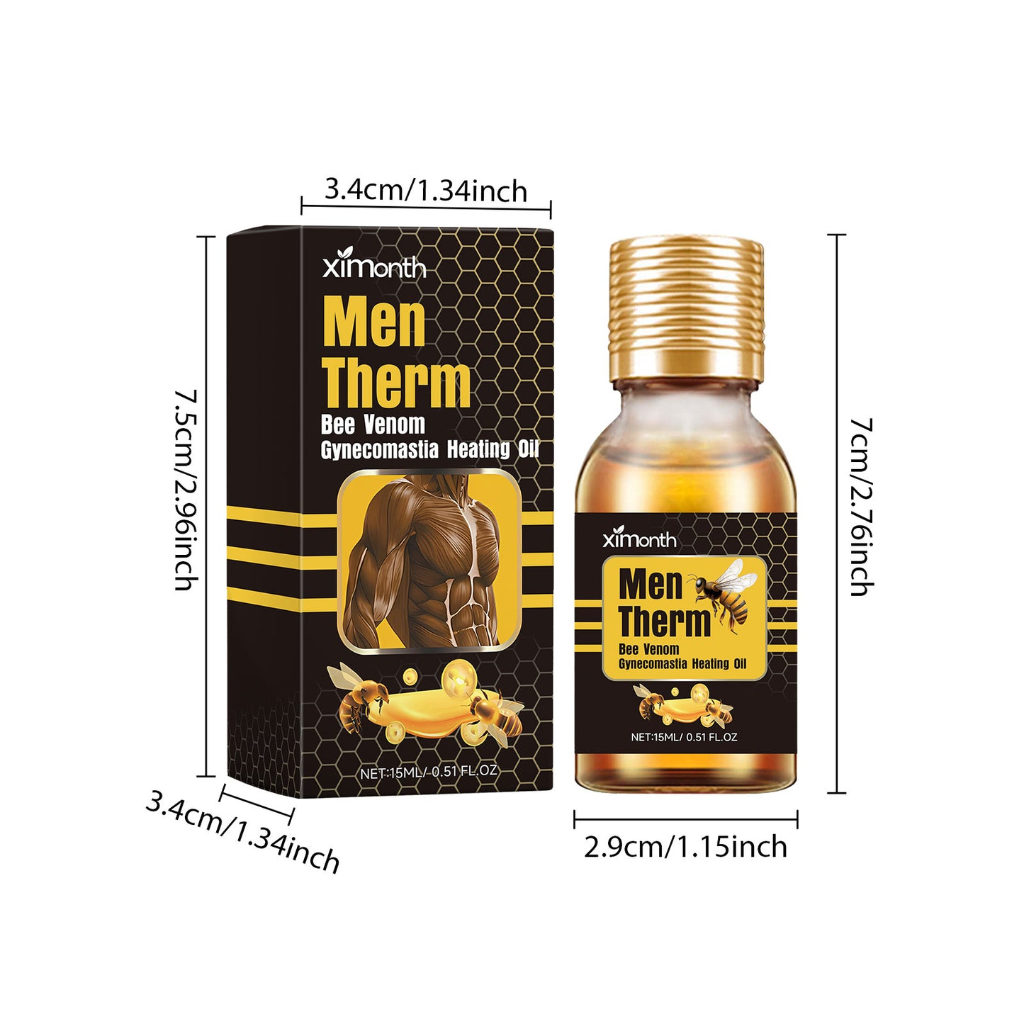Ximonth Men Therm Warming Massage Oil – Bee Extract Comfort Care • Skin Soothing & Daily Body Wellness (15ml)