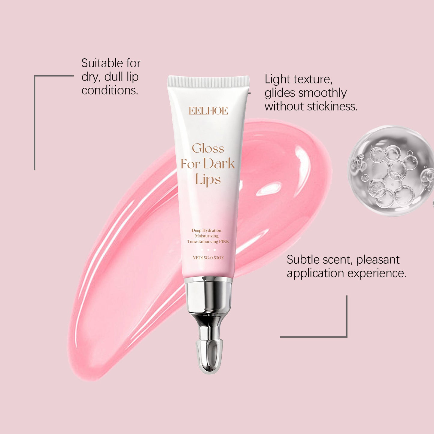 EELHOE Pink Lip Gloss – Lightweight, Moisturizing & Smooth-Glide Formula (15g)