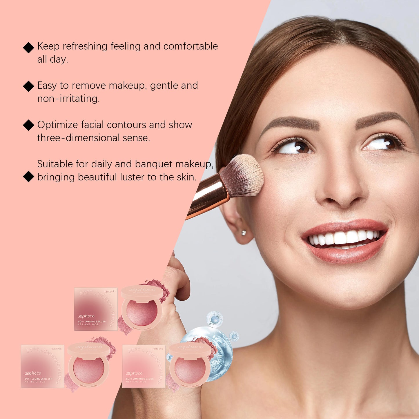 Zephoco Soft Luminous Blush: rubor en polvo ligero y brillante con acabado de brillo natural