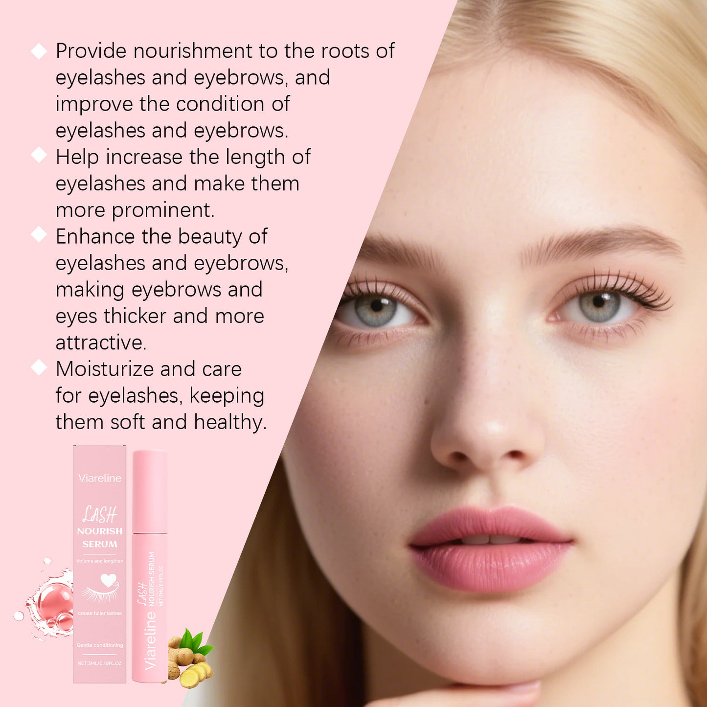 Suero nutritivo para pestañas Viareline: cuidado hidratante ligero para pestañas (3 ml)