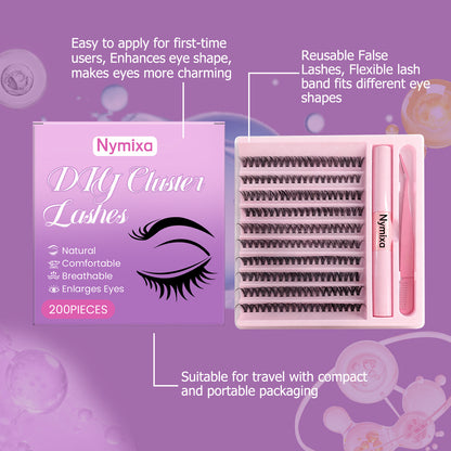 Kit de faux cils Nymixa à faire soi-même – 200 extensions de cils réutilisables avec outil applicateur