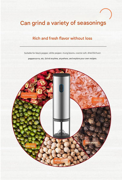 Electric Pepper Grinder – Rechargeable Stainless Steel Salt & Spice Mill with Adjustable Coarseness