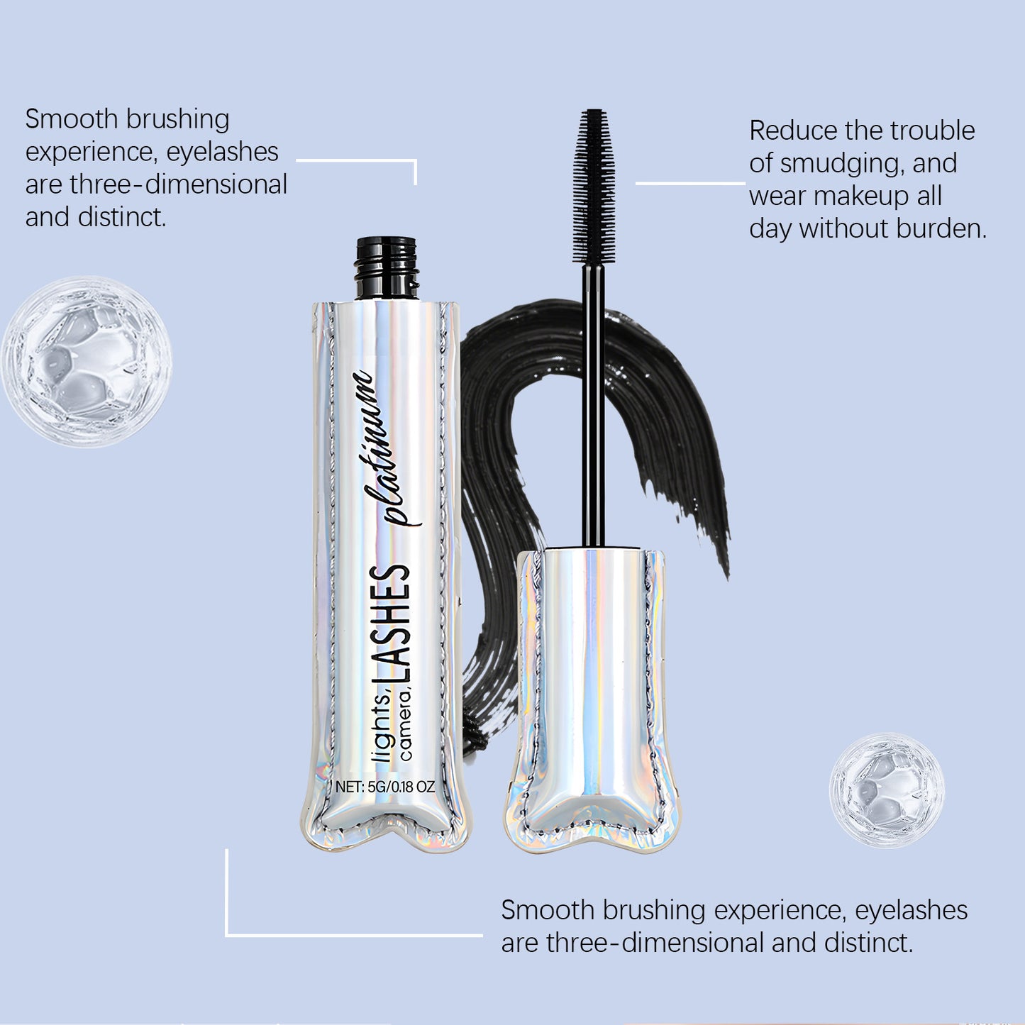 Máscara de pestañas voluminizadora Lights Lashes: realza los rizos, suaviza las pestañas y tiene un efecto lifting natural.