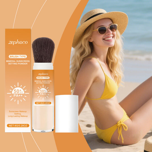 Poudre minérale fixatrice Zephoco type pinceau avec protection solaire – Poudre de retouche légère